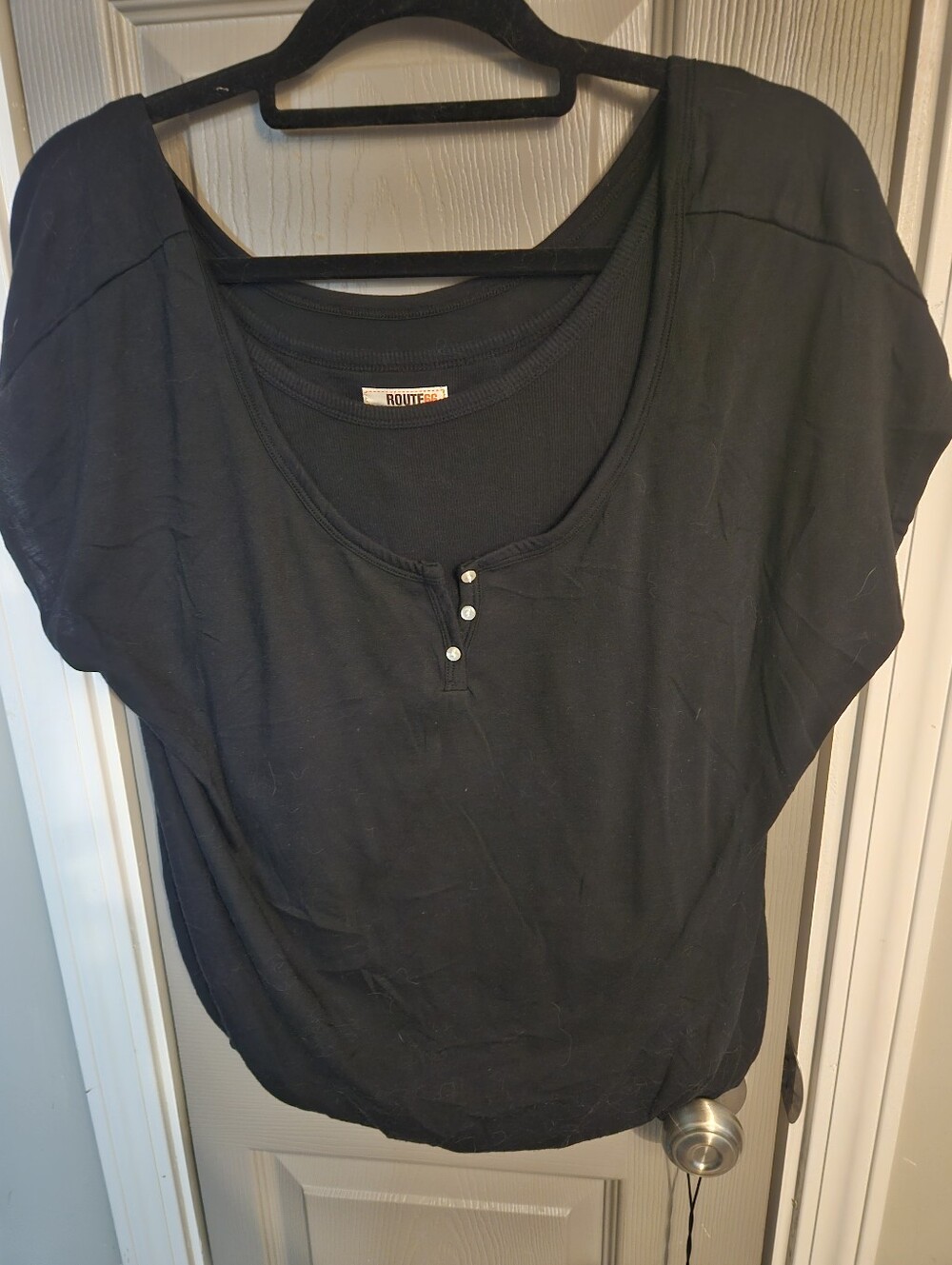 BRAND NEW ** Route 66 Black Women's Short Sleeve Layered Top
